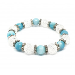bracelet agate bleu et quartz craquelé 8mm