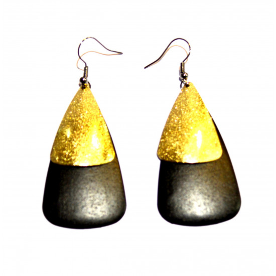 boucles d'oreilles pendantes noir et doré