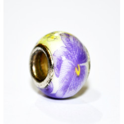 purple flower porcelain bead