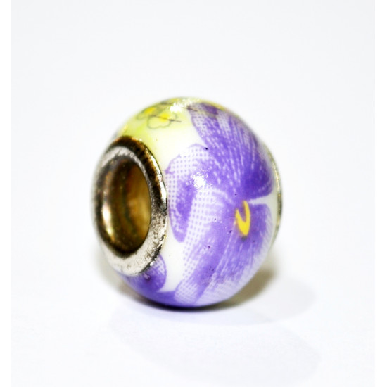 purple flower porcelain bead