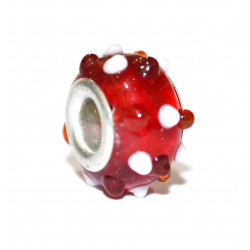 white dotted red glass bead