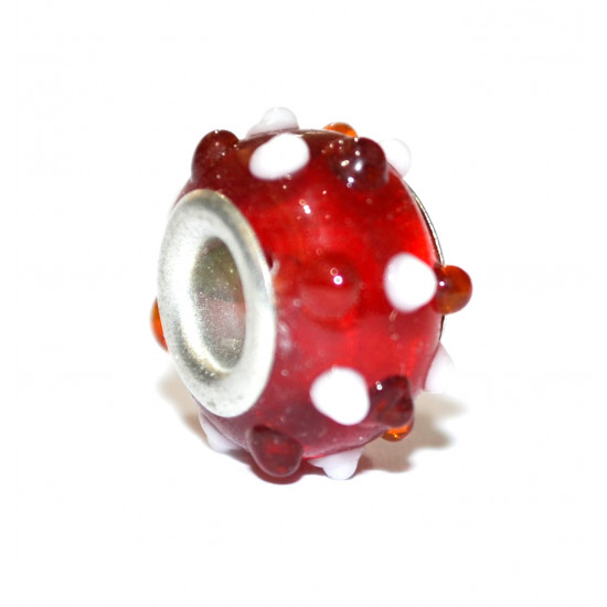 white dotted red glass bead