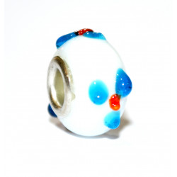 white pearl bead with blue flower