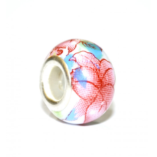 pink flower porcelain bead