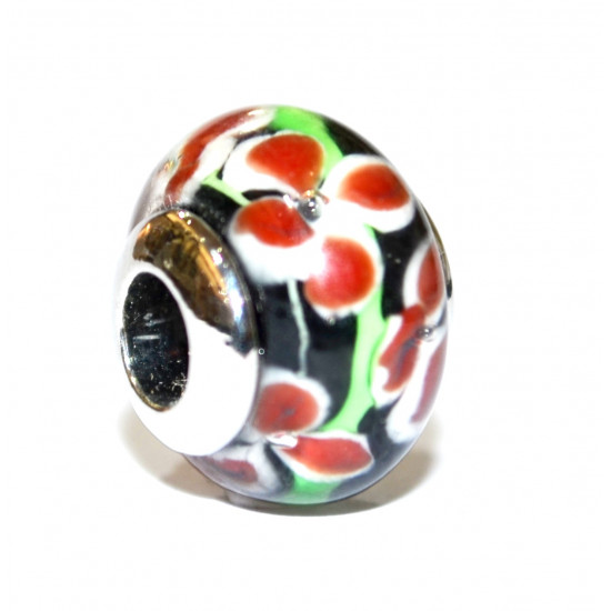 red flowers on green bead