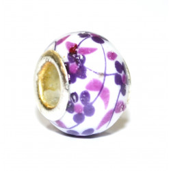purple flower porcelain bead
