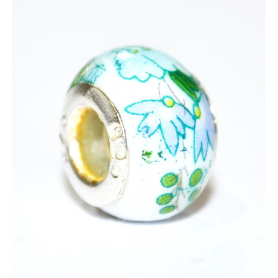 blue flower porcelain bead