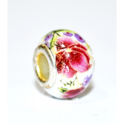 red flower porcelain bead