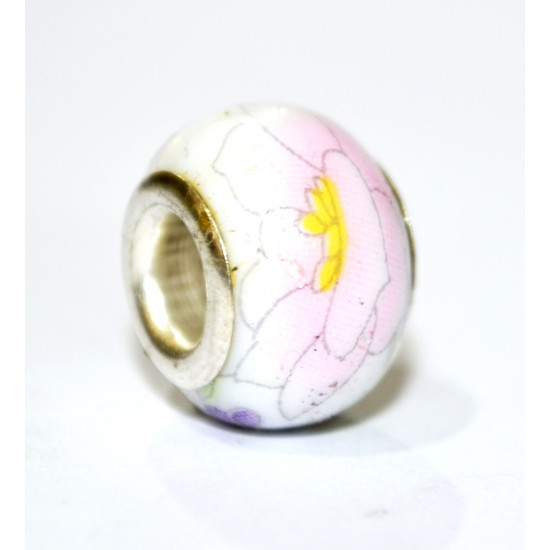pink flower porcelain bead