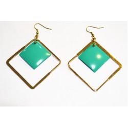 green-blue and gold diamond earrings