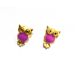 purple and gold owl earrings