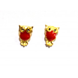 red and gold owl earrings