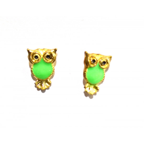 green and gold owl earrings
