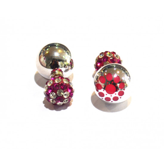 two-sided pearl-shamballa flower earrings