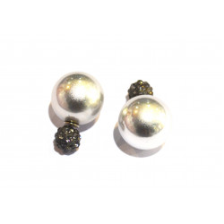two-sided pearl-shamballa flower earrings