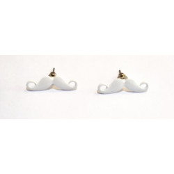 white mustache earrings