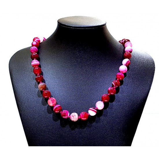 collier agate 10mm rose