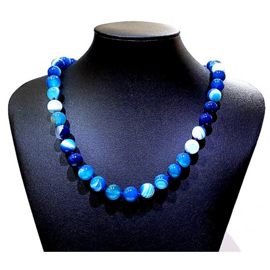 collier agate 10mm bleu