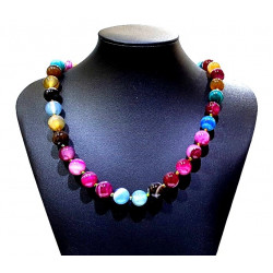 Collier agate 12mm multicolore