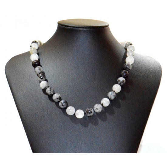 quartz and black tourmaline necklace 10mm