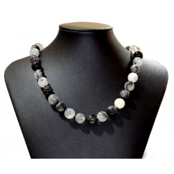 quartz and black tourmaline necklace 12mm