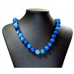 Collier agate 12mm bleu
