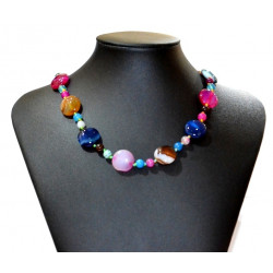 collier agate multicolore rond PM