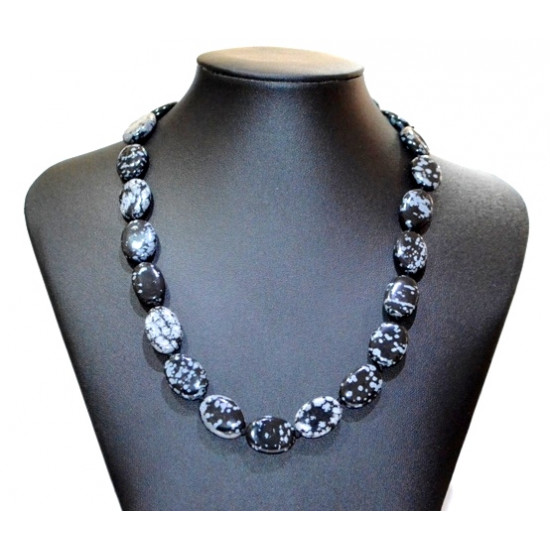 oval snowflake obsidian necklace