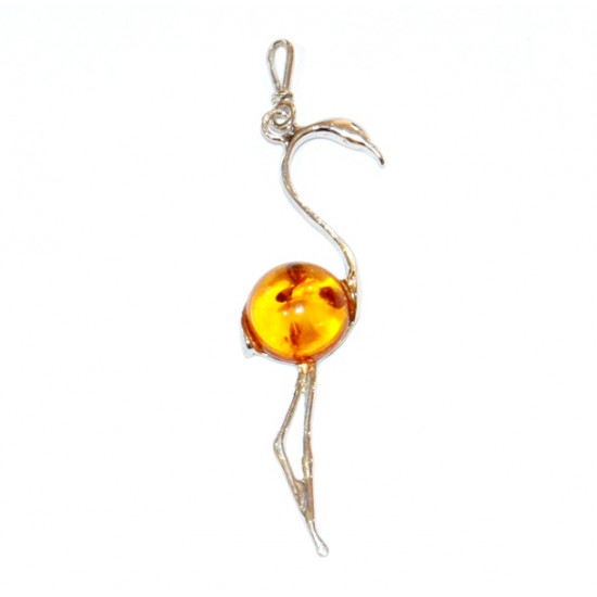 Sterling Silver Amber Pendant Flamingo P34-10