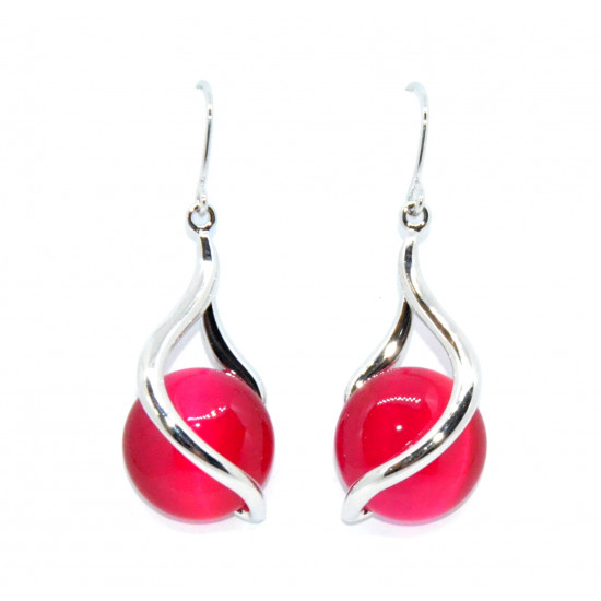 raspberry cat eye earrings